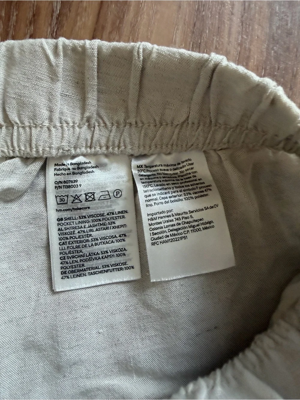 H&M Linen-Blend Elastic Waist Pants in Light Beige